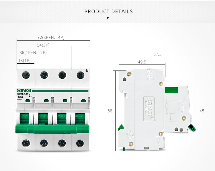 Factory Price 1-4p 6-63A Singi Air Circuit Electronic DC Breaker MCB Sc65-63