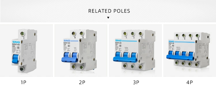 6ka CE Certified C Type 50/60Hz AC DIN Rail Stalled Mini Miniature Circuit Breaker MCB