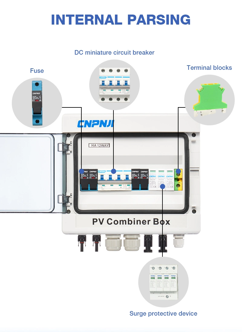 Waterproof PV Combiner Box 6 String 6 Input 1 Output Plastic Solar PV DC 1000V 1500V Combiner Box