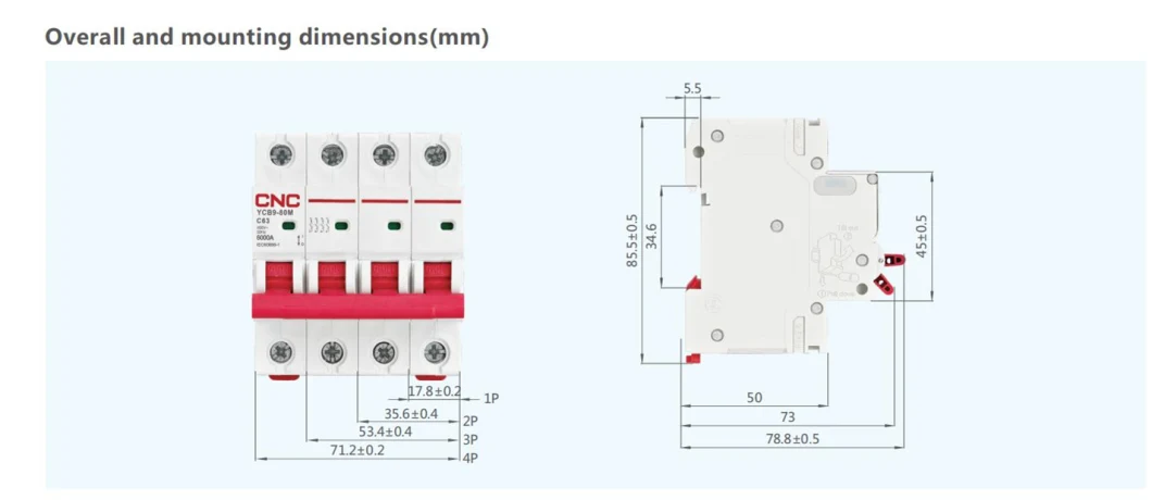 CNC Solar PV DC Circuit Breaker DC 500V DC MCB 2 Poles Miniature Circuit Breaker MCB 1-80 AMP