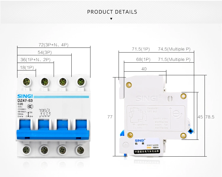 6ka CE Certified C Type 50/60Hz AC DIN Rail Stalled Mini Miniature Circuit Breaker MCB